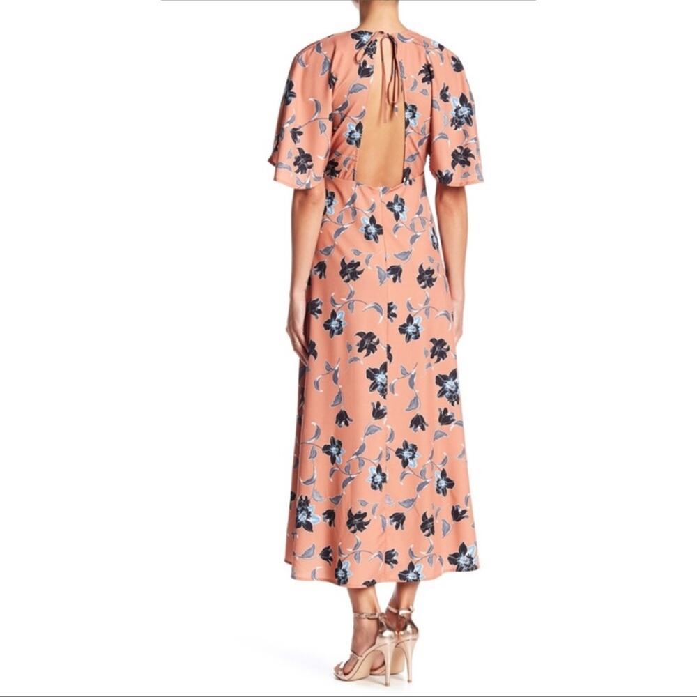 FEW MODA Women's Open Back Floral Kimono Sleeve Maxi Dress